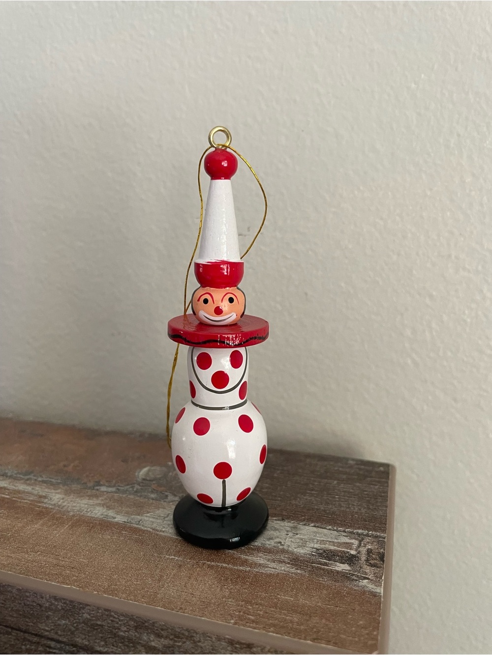 Vintage Avon Gift Collection Wooden Circus Ornament - Red Polka Dot Clown